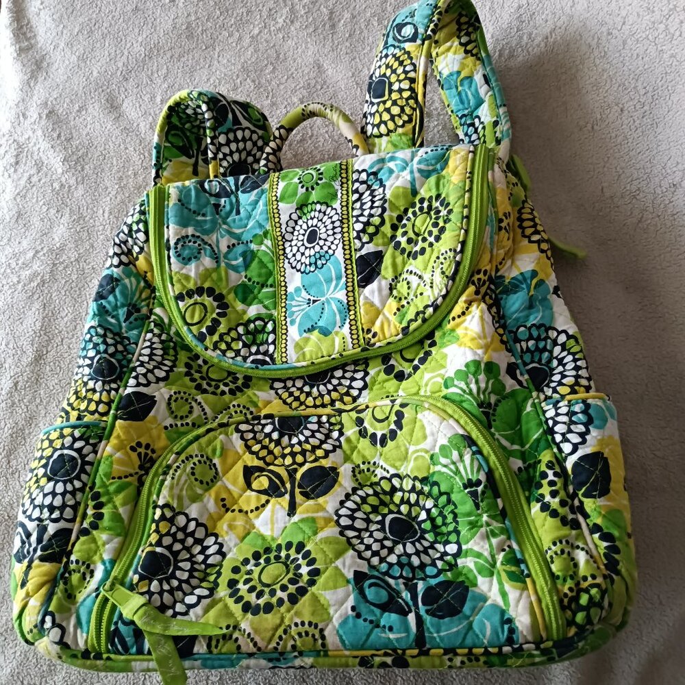Vera Bradley Medium Size Cotton Backpack In Green Cupcake.